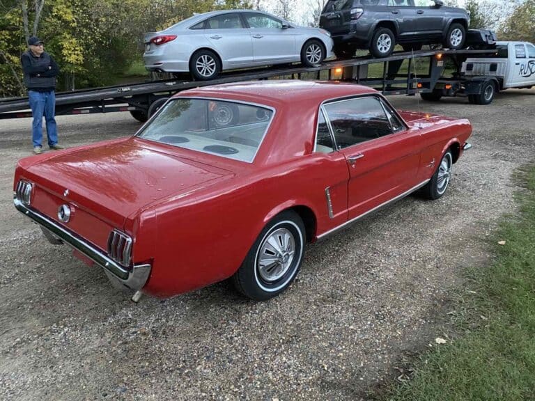 red classic ford mustang