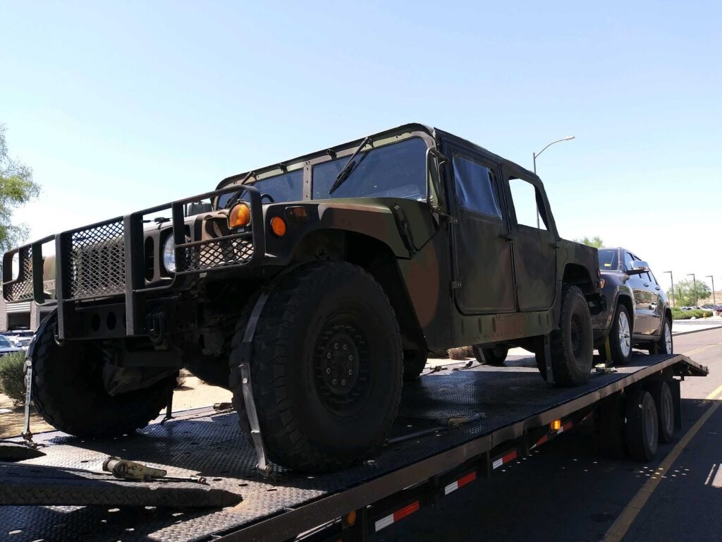 military hummer on trailer