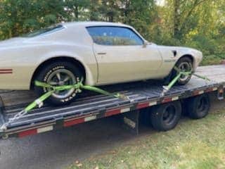 classic car on flatbed trailer