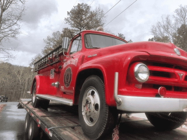 fire truck transport on trailer