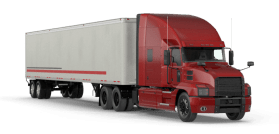 red semi-truck and closed trailer logo