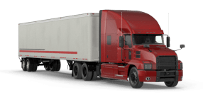 red semi-truck and closed trailer logo