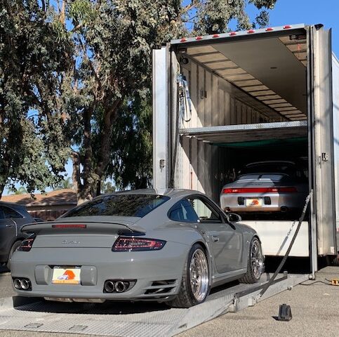 Car about to be loaded for enclosed transport