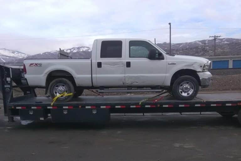 Ford F-350 on flatbed trailer