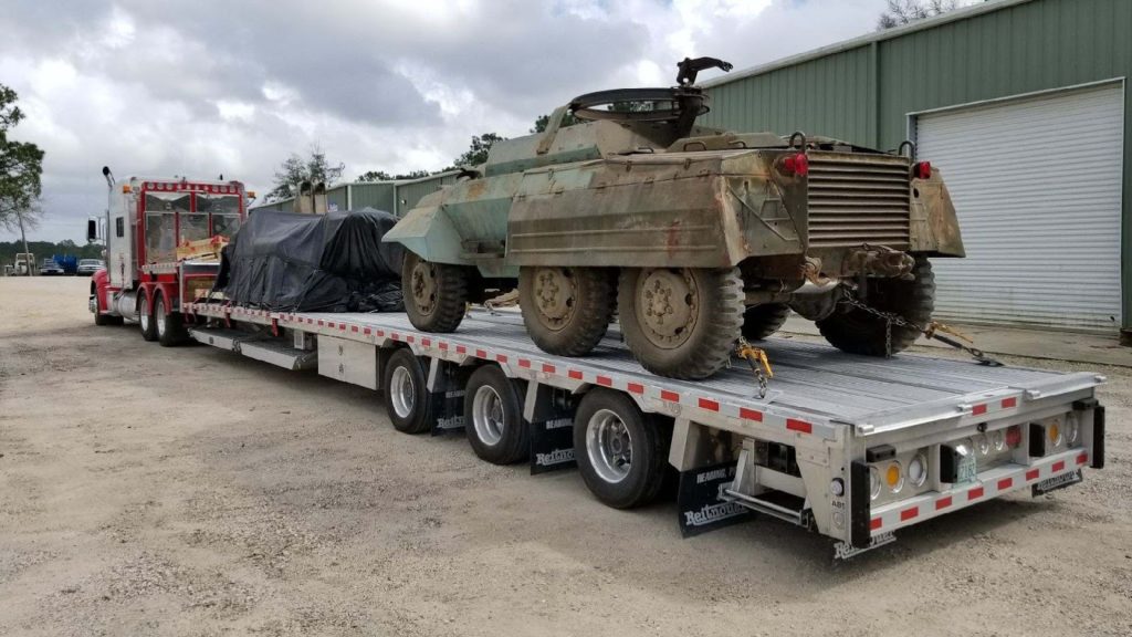 Military truck being transported