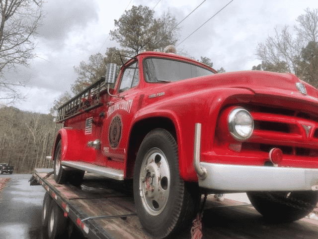 fire truck transport on trailer