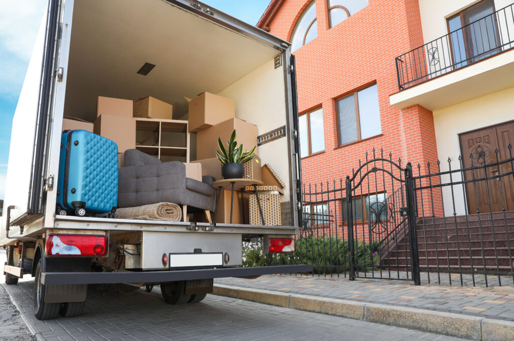 house moving services with boxes in a box truck