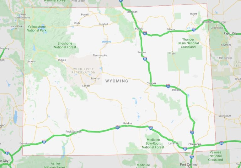 wyoming state map for driveaway services by autotransport.com