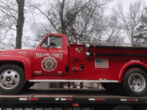 red fire truck on trailer