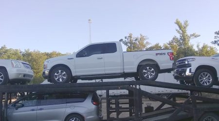 A Ford F-150 being transported from Tucson, Arizona to Broken Arrow, OK by Autotransport.com (800) 757-7125