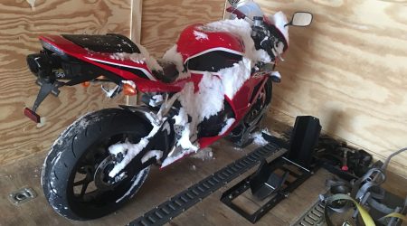 honda cbr 600 motorcycle in transport trailer